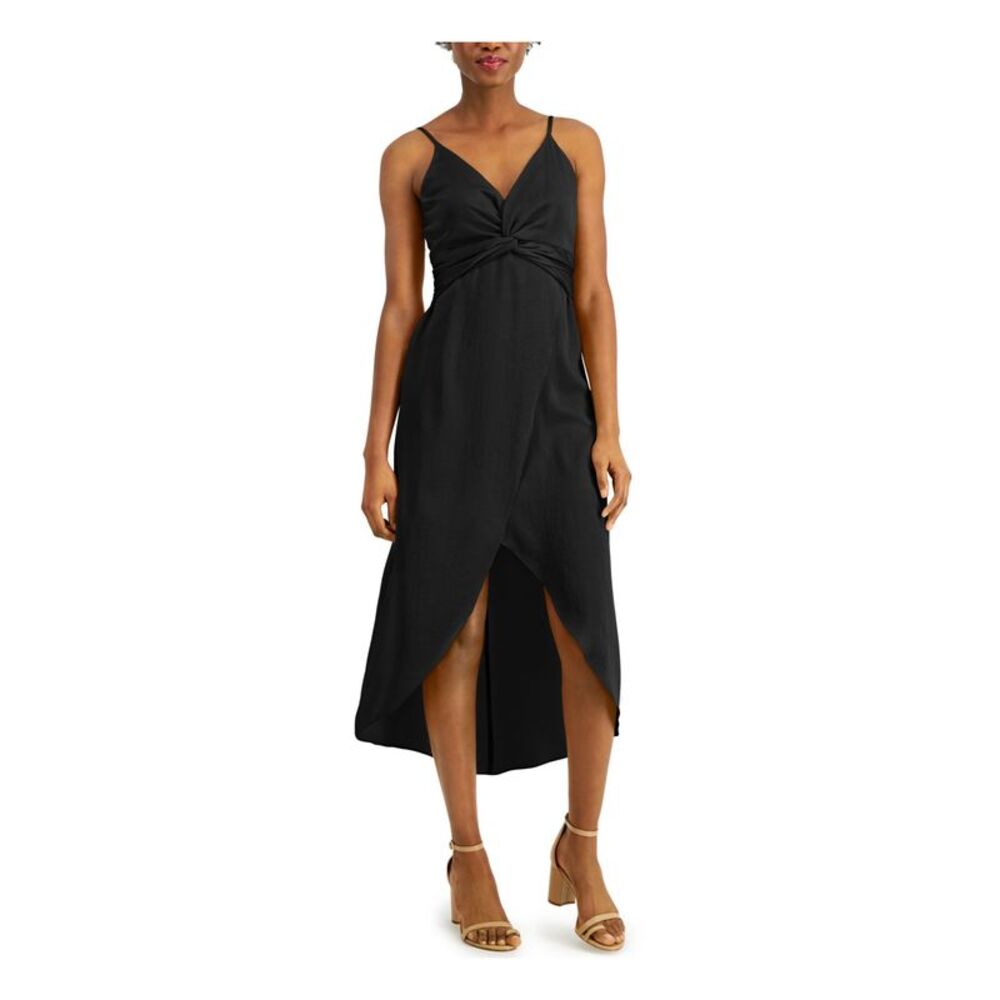 BAR III DRESSES Womens Black Spaghetti Strap V Neck Midi Hi-Lo Dress L